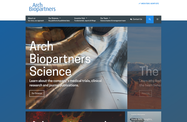 Screen shot of the home page for Arch Biopartners