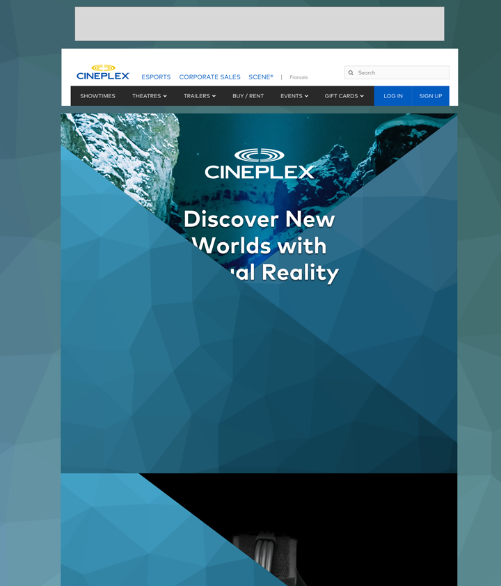 Mockup of the design for the Virtual Reality product launch at Cineplex
