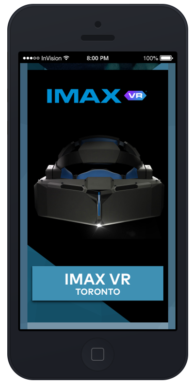 Mobile mockup for the Cineplex Virtual Reality Product Launch